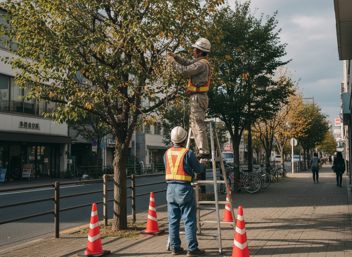 イルミネーションの施工作業
