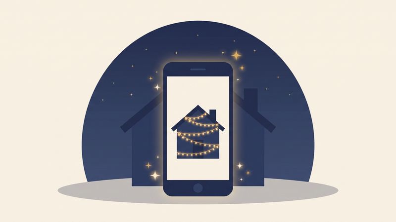 スマホの画面に点灯後の家が映るイラスト: 完成イメージの無料シミュレーション