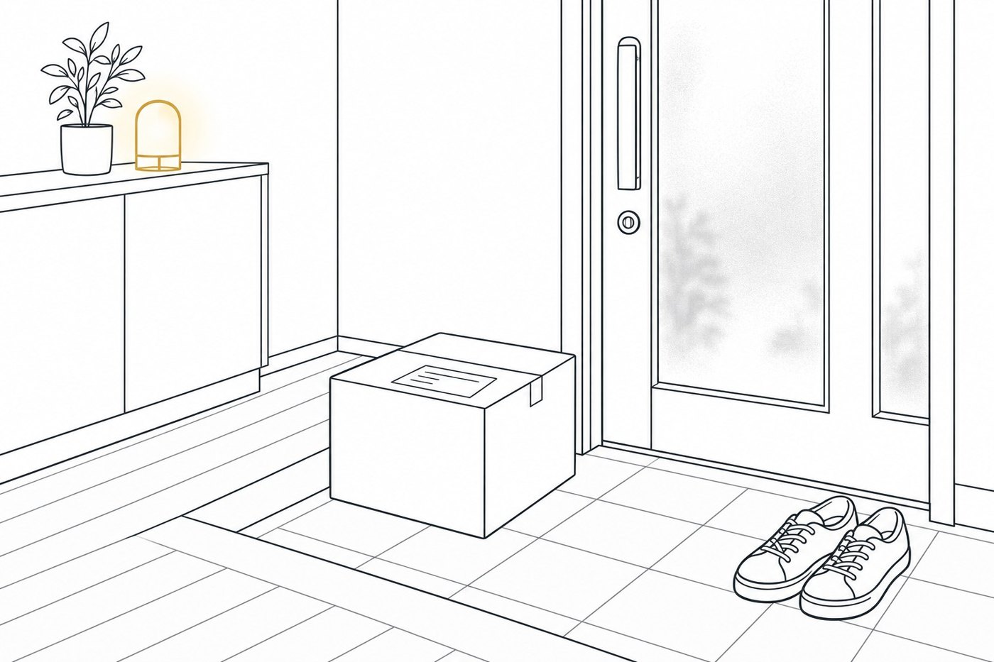 玄関に返送用の箱を置いた図