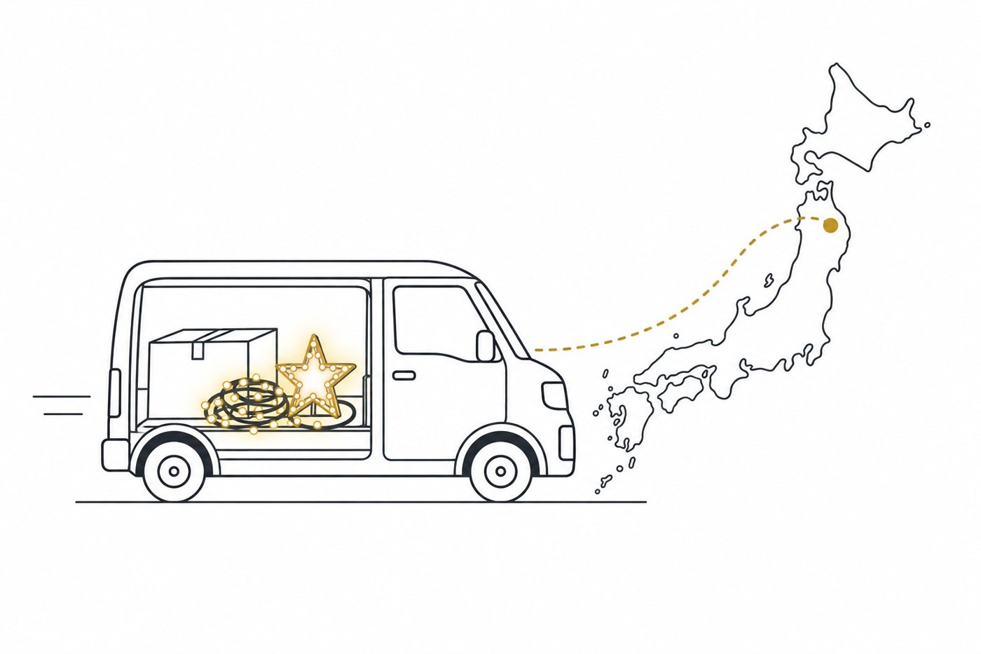 日本全国へ配送するトラックの図