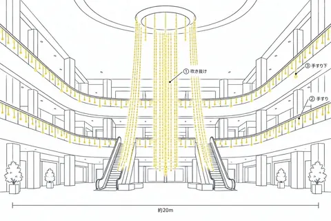商業施設（吹き抜け）の飾り方の図